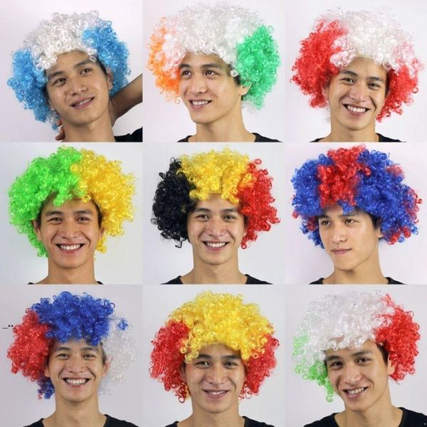 Prestazioni Parrucca ondulata da clown Capelli Festa di Natale Tifosi di calcio sintetici Puntelli Parrucca Cosplay BBB15987