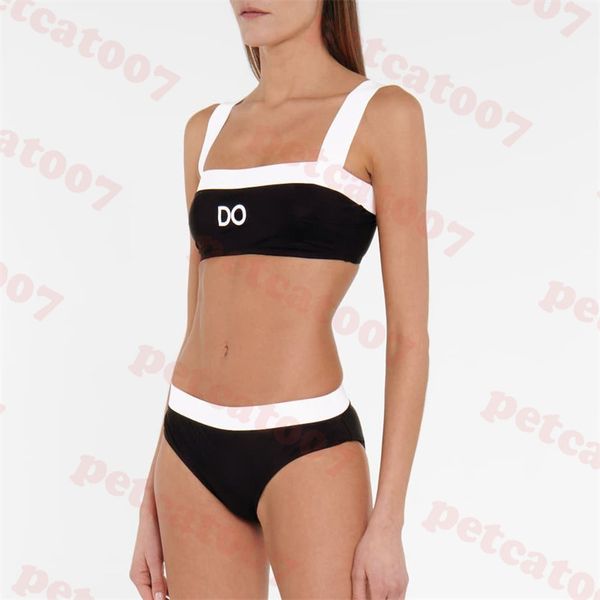 Charm Womens Swimsuit Bikini Set Black White Splice Splice Letter Letter Emelcodery Count
