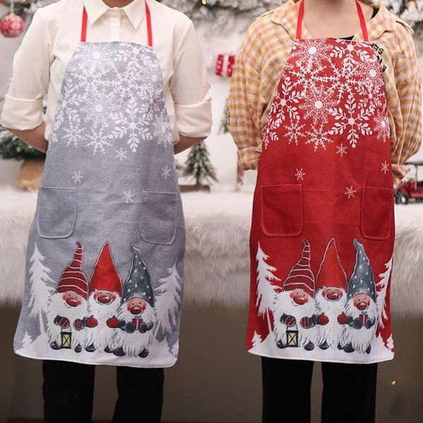 Aventais de Natal Gnome Snowflake Print Avental Mulheres Menino Menino de cartoon Bib com bolsos da frente para cozinhar churrasco de grelha de jardinagem para cozinhar