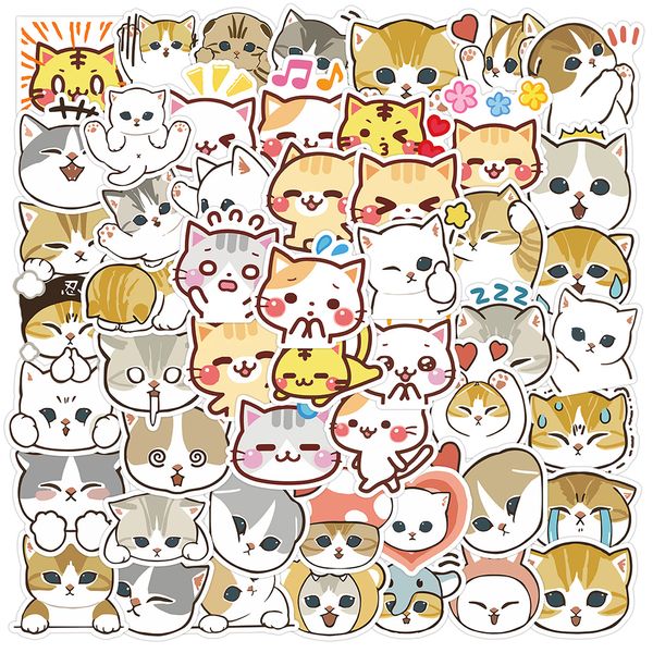 62pcs fofos de desenho animado adesivos de gato decalques animais infantil laptop laptop telefone frigher bike bagage notebook scrapbook graffiti adesivo