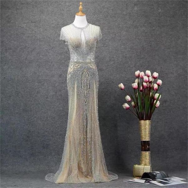 Роскошное специальное платье ручной работы в бисером вечернее платье для вечеринки высокий уровень темперамента длинная юбка TT0186