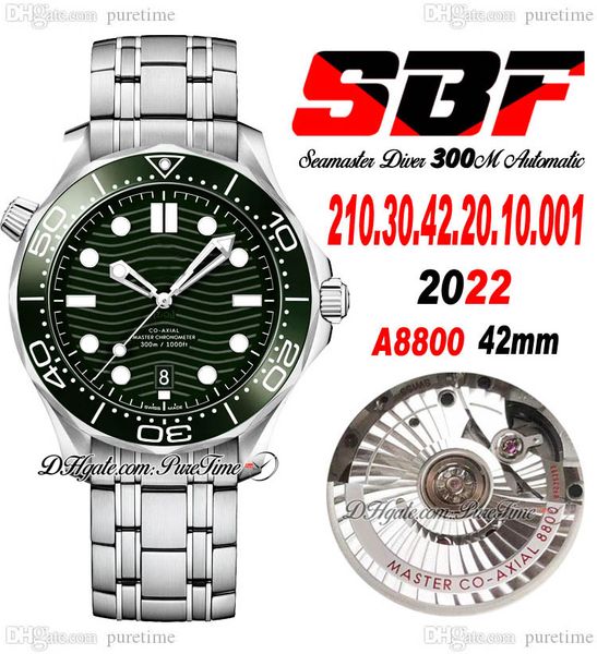 SBF Diver 300M A8800 Orologio automatico da uomo 42 Lunetta in ceramica Verde quadrante ondulato Bracciale in acciaio inossidabile 210.30.42.20.10.001 Orologi 2022 Super Edition Puretime