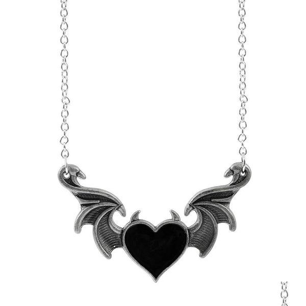 Подвесные ожерелья модные дьявольные крылья ожерелье Готическое ретро-панк-хип-хоп в стиле металлической кулон в форме сердца капля капля Deli Lulubaby DHV9B