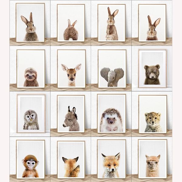 Pinturas de arte de parede estampas de tela de animais fofas e pôsteres de decoração de berçário de coelho para decoração de bebê decoração de decoração para poster personalizado presente