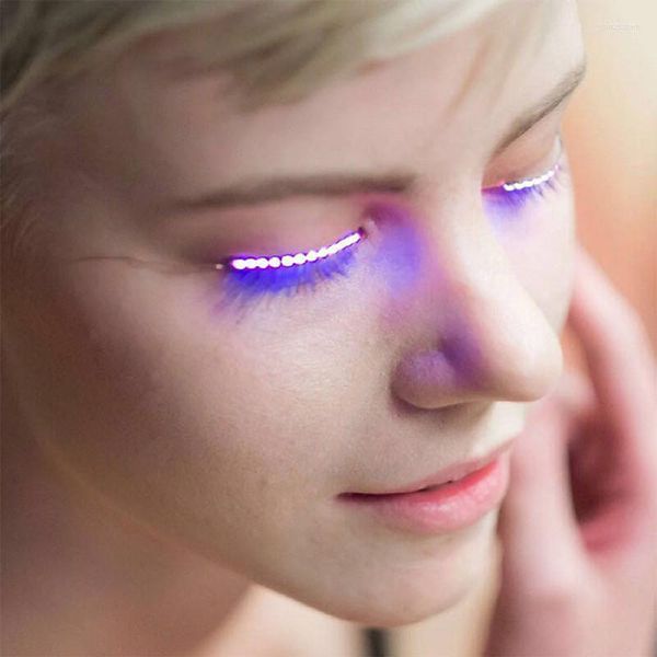 Saiten Led Wimpern Halloween Weihnachten Club Streifen Falsche Wimpern Aufkleber 3d Wimpern Augen Make-Up Wasserdichte Licht Taste Steuerung