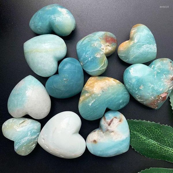 Estatuetas decorativas naturais gem pedra vendendo amazonite lindas corações azuis corações artesanais curativos espirituais lbl