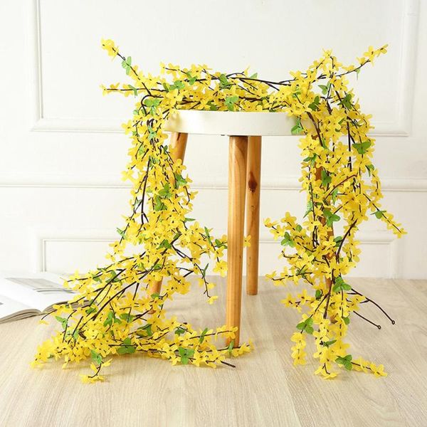 Fiori decorativi 180 cm Piccolo fiore artificiale giallo Vite Giardino di nozze fai da te El Party Home Soffitto appeso Decorazione da parete Piante finte