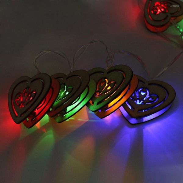 Corde novità in legno amore a forma di cuore stringa LED regalo di San Valentino 1,2 metri 10 LED luce decorativa per la casa matrimonio vacanza natale