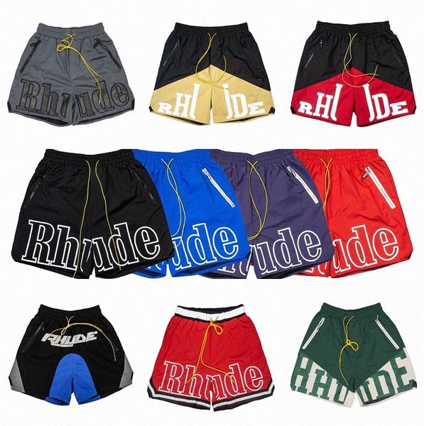 Verão Masculino Feminino Rhude Shorts Moda Casual Leathier Na Altura do Joelho Solto Skate Hip Hop Swim pants Praia rhudes Bolso com zíper de qualidade Curto Asiático