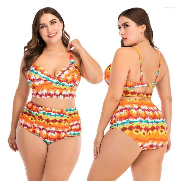 Menas de banho feminina Bikinis sexy Mulheres gordas de maiô plus size de cintura alta maiús