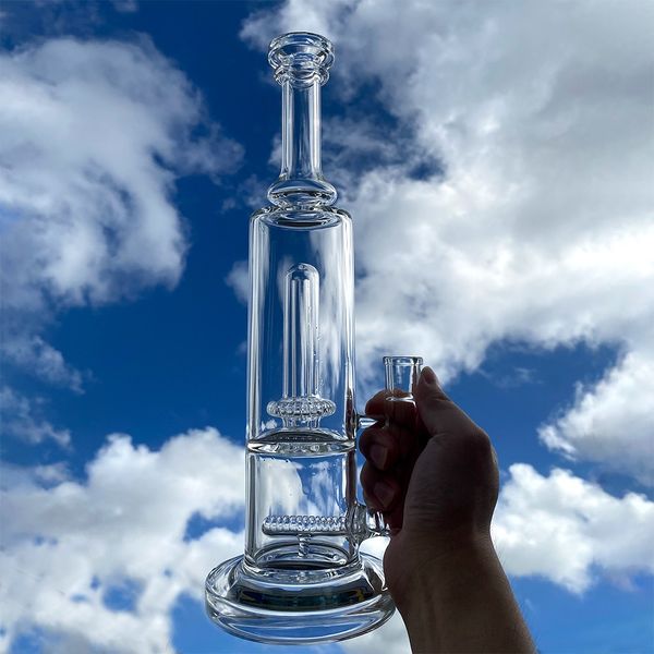 Bongo de vidro legal cachimbo de água 14 polegadas científico em linha e chuveiro tubo de água dab rig acessórios para fumar