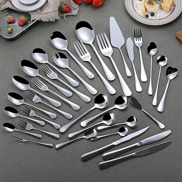 Set di stoviglie Argento Cucchiaio in acciaio inossidabile Caffè Frutta Forchetta Bistecca Posate Stoviglie occidentali Omaggio Logo personalizzato HZT