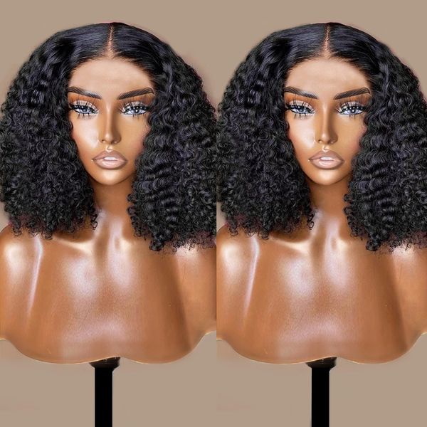 Brasileiro Afro Afro Bob Wig Deep Wave Deep HD Curly HD Frontal Human Hair Wigs para Mulheres Pré Pluck Transparente Water Wave Perruque New Hot Diva1