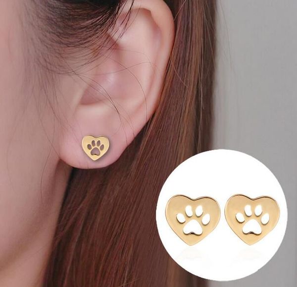 Ohrstecker mit Hundepfote, Schmuck für Damen, vergoldet, Aushöhlung, Liebesherz, Fußabdruck, Ohrstecker, Valentinstagsgeschenk