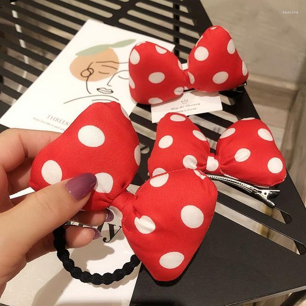 Аксессуары для волос Red Bow Elastic Band Clips Оптовые подарки 2022 вечеринка милая шпилька Дети головы резина для девочек