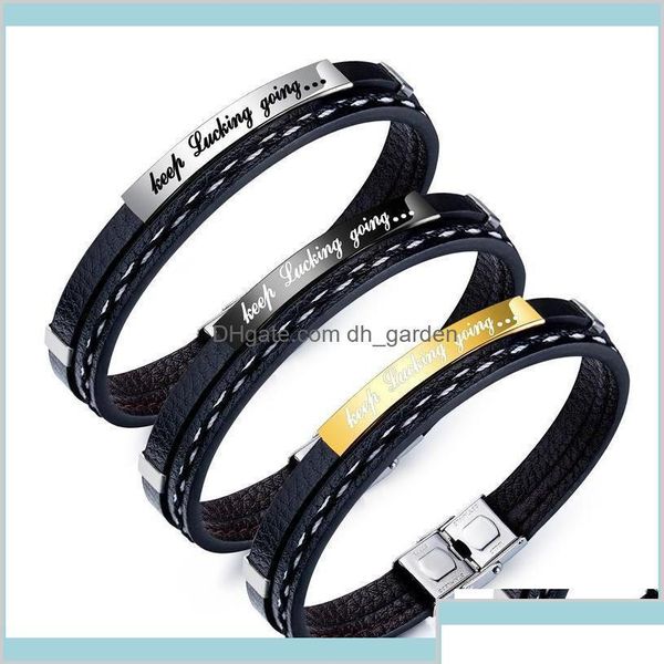 Charm Armbänder Stil Männer Keep Ing Going Schwarzes Leder Inspirierende Accessoires Herren Armreif Modeschmuck Geschenke O5Yxm Bdehome Otnye