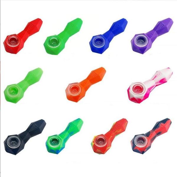 Ultimi tubi in silicone a forma di diamante con confezione regalo in ciotola di vetro Tabacco a mano per fumatori Pipa ad acqua Erba secca per Bong in silicone Bubbler