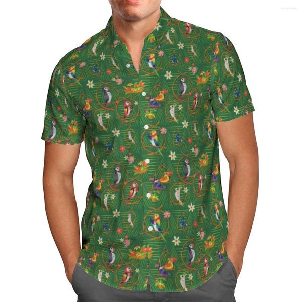 Camisas casuais masculinas Papagaio colorido impressão 3D Verão respirável na praia havaiana Camisa de manga curta masculina mouse 5xl grande harajuku botão