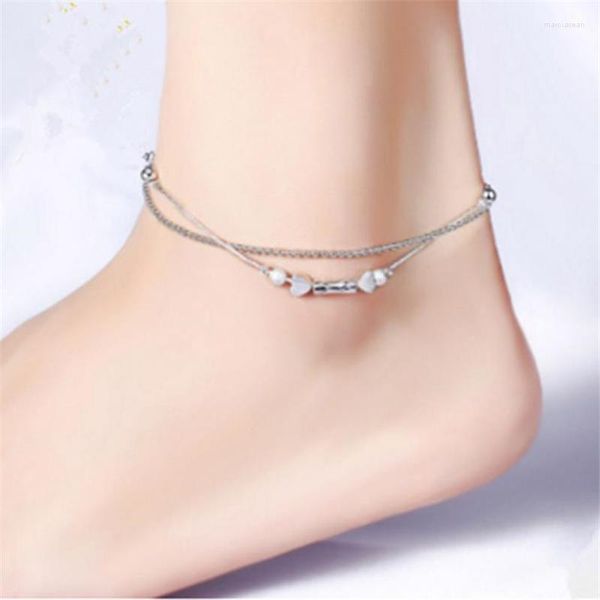 Cavigliere KOFSAC 925 Sterling Silver per le donne perline lucide amore cuore piccolo tubo caviglie catena braccialetto gioielli regalo ragazza