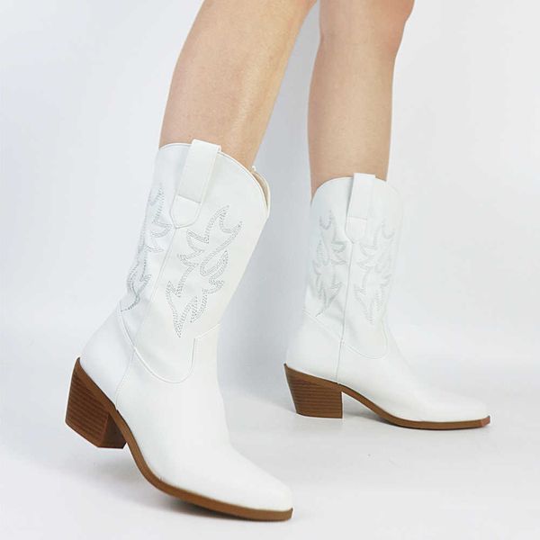 Boots Cowboy tornozelo branco para mulheres moda de cowgirl