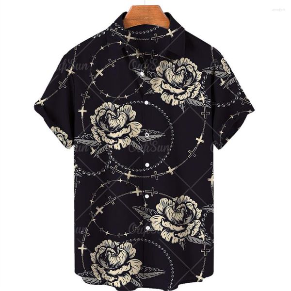 Camicie casual da uomo Catena d'oro Camicia hawaiana da uomo Moda Bottone Stampa Spiaggia Top a maniche corte ad asciugatura rapida S-5XL