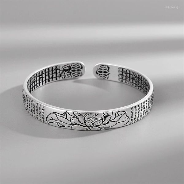 Bangle Antique Silver Color Woman Buddhist Escrituras Bracelete Retro clássico de seis palavras Mantra jóias abertas