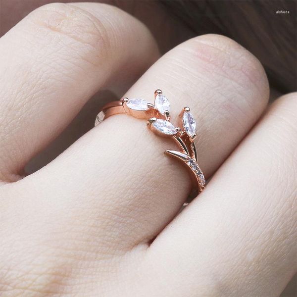 Hochzeit Ringe Elegante Rose Gold Blatt Für Frauen Einfache Mode Design Weibliche Finger Ring Kreative Damen Party Schmuck Mädchen Geschenke