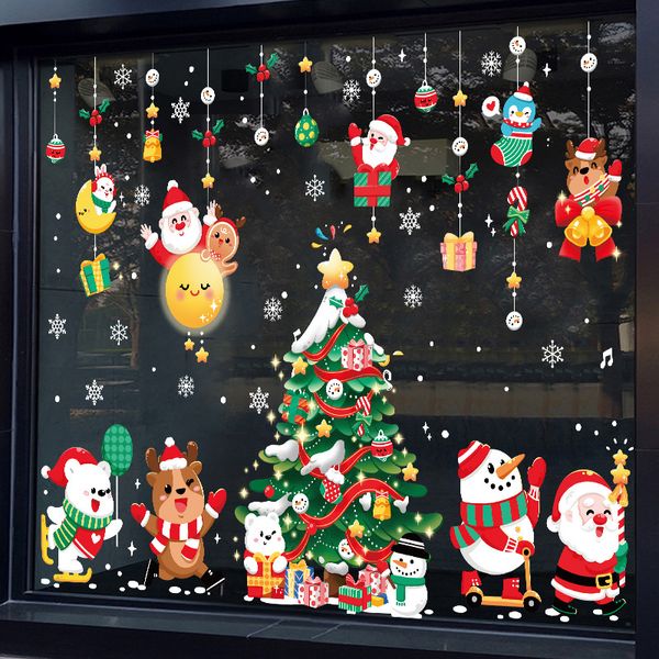 Adesivos de natal decoração de Natal para shopping center vidro janela santa elk adesivo Navidad decoração natal ano novo