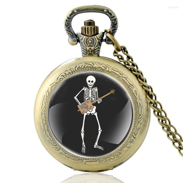 Карманные часы Классический скелетный гитарист винтажные кварцевые часы для мужчин женские стеклянные куполо