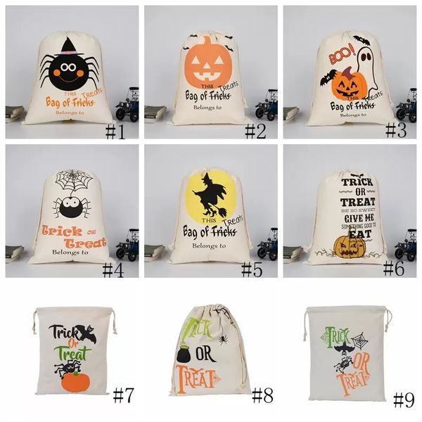 Cadılar Bayramı Dekorasyon Şeker Çantası Hediye Çuval Treat veya Hile Kabak Baskılı Tuval Çantaları Hallowmas Noel Partisi Festivali Drawstring Bag