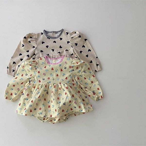 Strampler Nette Baby Mädchen Mode Süße Liebe Lange Ärmel Bodysuit Blume Bär Baumwolle Prinzessin Overall Mädchen Kind Weiche Outfits Kleidung J220922