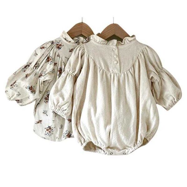 Rompers 03y Baby Girl Retro Flowers Mangas compridas Bodysuuuit Kid Mollar Coltar Algodão Mumbonete Autumn Sweet Solid Soft Roupas novas J220922