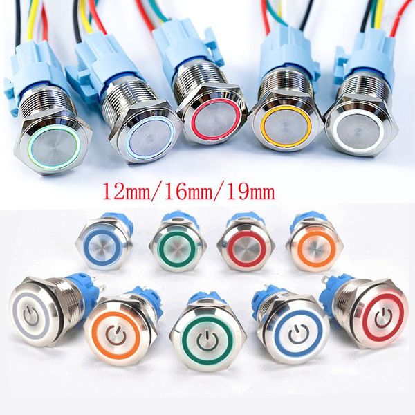 Anahtar 12mm 16mm Metal Push Düğmesi Su geçirmez LED Işık Anlık Mandal Marka Gücü 6V 12V 24V 220V