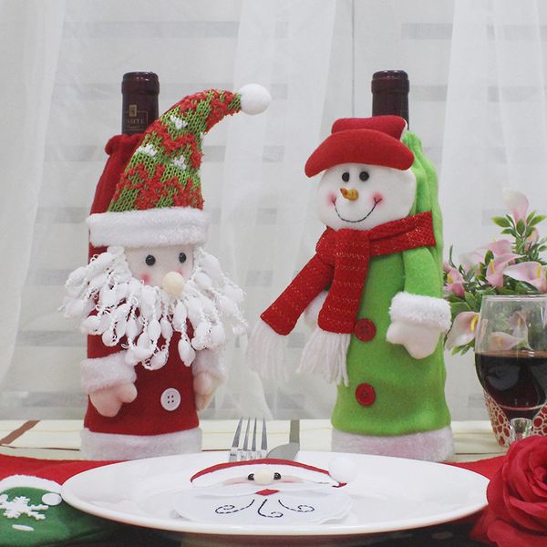 Set di vino di Natale Borse copri bottiglia Decorazione Casa Feste Panno panno di lana Babbo Natale Natale Decorazione Navidad 2323 E3