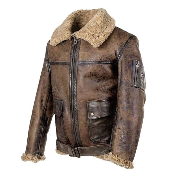 Männer Thermo-Unterwäsche Mode Männer Motorrad Pu Mantel Herbst Winter Leder Jacke Gefälschte Pelz Kragen Zipper Oberbekleidung Männliche Kleidung drop