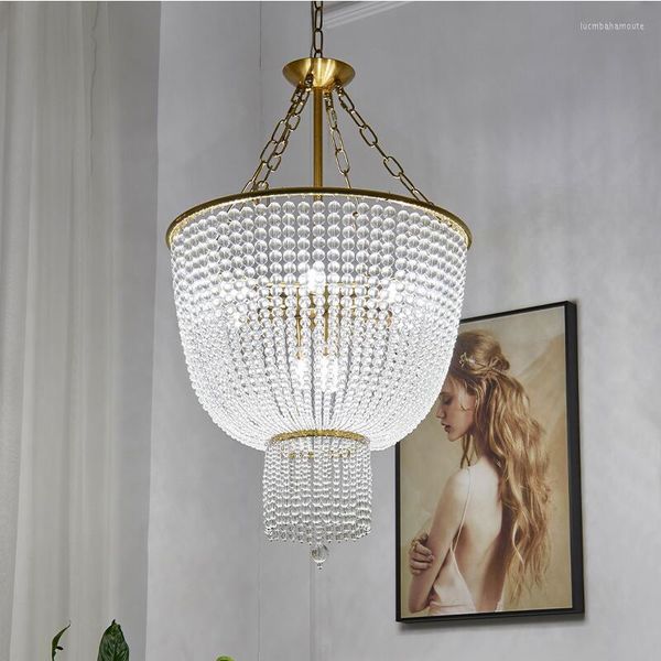 Candeliers luxuosos Curta de cristal francês Chandelier Sala de estar retro Romântico Decoração de Decoração do quarto Dining