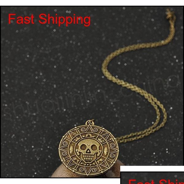 Andere Modeaccessoires Andere Modeaccessoires Vintage Bronzemünze Piratenanhängerandere Azteken-Halskette Herrenfilmanhänger Mjfashion Dhwpd