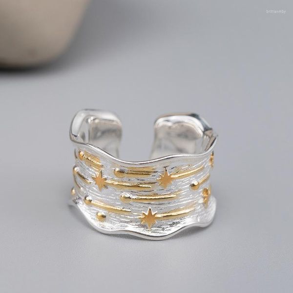 Кластерные кольца 925 Серебряные украшения натуральный камень для женщин Винтажный антикварный стиль Метеорный душ Открытие регулируемое