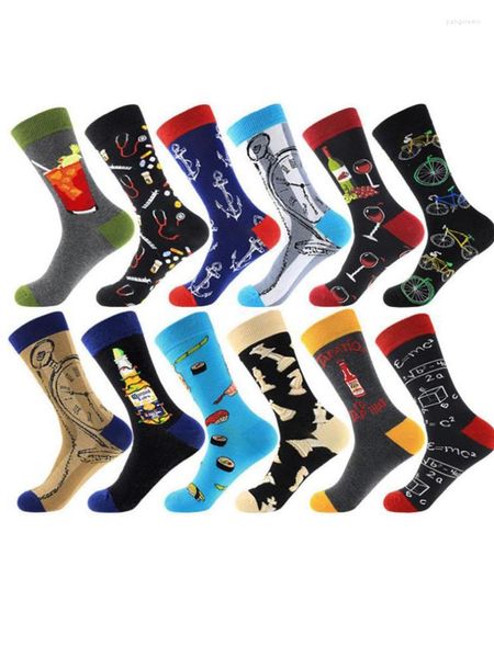 Herrensocken, bunt, glückliche Männer und Frauen, Hip-Hop, lustig, Schach, Briefmarken, Bier, Taschenuhr, geometrische Formel, Unisex, Baumwollsocke