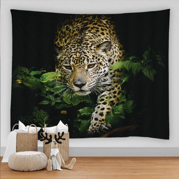 Arazzi Vista notturna Arazzo Animale Leopardo Giungla Natura Scenario Appeso a parete Casa Camera da letto Estetica Kawaii Room Decor Tapiz