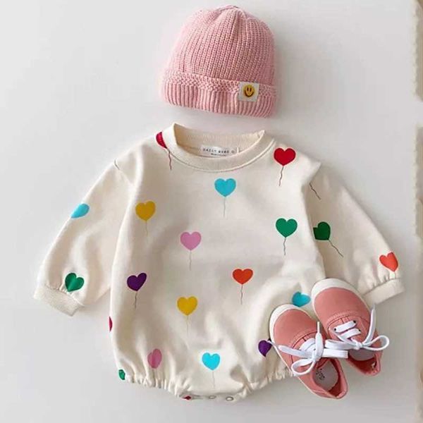 Sarsıntılar Boy Moda Sweatshirts Bodysuit Bebek Kız Tatlı Renkli Balonlar Uzun Kollu Pamuk Tulum Bebek Kıyafetleri J220922