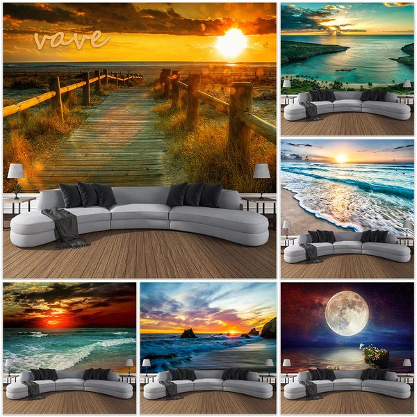 Tapestres paisagem praia Sunset tapeçaria parede pendurada boho pano impresso tecido de tecido estético grande quarto de quarto de quarto decoração 221006