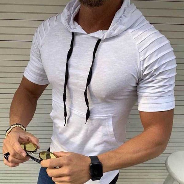 Homens camisetas Camiseta Homens Manga Curta Com Capuz Camisetas Verão Outono Sportwear Mens Roupas Vendidas Cor Slim Fit Casual Gym Camisas Tops T221006