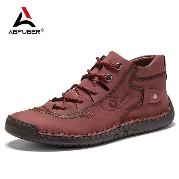 Botas tamanho grande moda masculina inverno com pele quente feito à mão tornozelo trabalho sapatos de neve couro rachado homem 220930