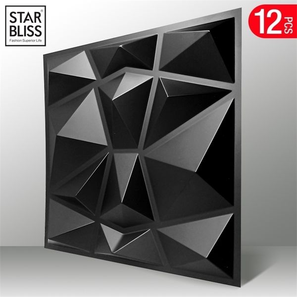 Adesivos de parede 12 peças painéis de parede 3D decorativos em design de diamante Papel de parede preto fosco Mural Azulejo-Painel-Mold Adesivos de parede 3D banheiro cozinha 221006
