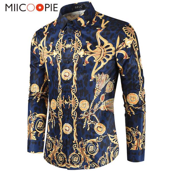 Camicie casual da uomo Noble Style Barocco Camicia da uomo Abito Fashion Design Leopard stampato manica lunga Camicie floreali da uomo Bottone con risvolto Camisa Streetwear T221006