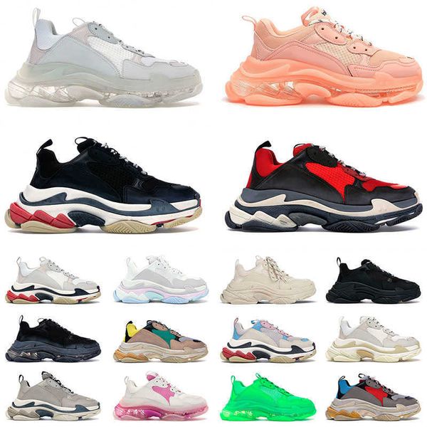 Designer de botas casuais Triple S Balencigas Men Sapatos femininos bege preto Clear Clero Triple Branco Neon Verde Amarelo Azul Pink Esportes de arco -íris