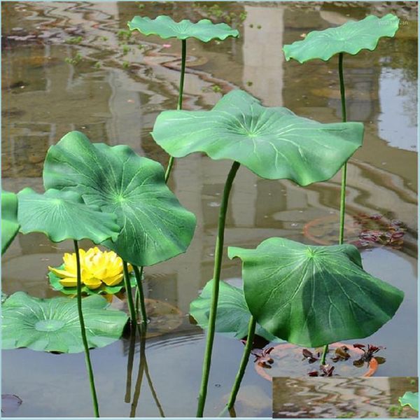 Dekorative Blumen Kränze Künstliche Pflanzen Lotusblatt Langer Stiel Schwimmender Pool Dekor Aquarium Fisch Pon Dhrfw