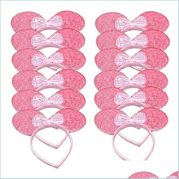 Decorações de natal 12pcs brilhantes rosa glitter lantejoula orelhas de cabeça para a cabeça para festa de aniversário halloween gilrs acessórios para cabelo 12 dh9pw