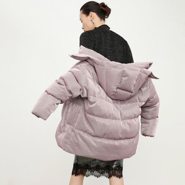 Piumino da donna più di 300 g di piumino d'anatra con imbottitura cappotti invernali stile pane lucido piumino da donna piumino caldo oversize con cappuccio parka wy395 220930